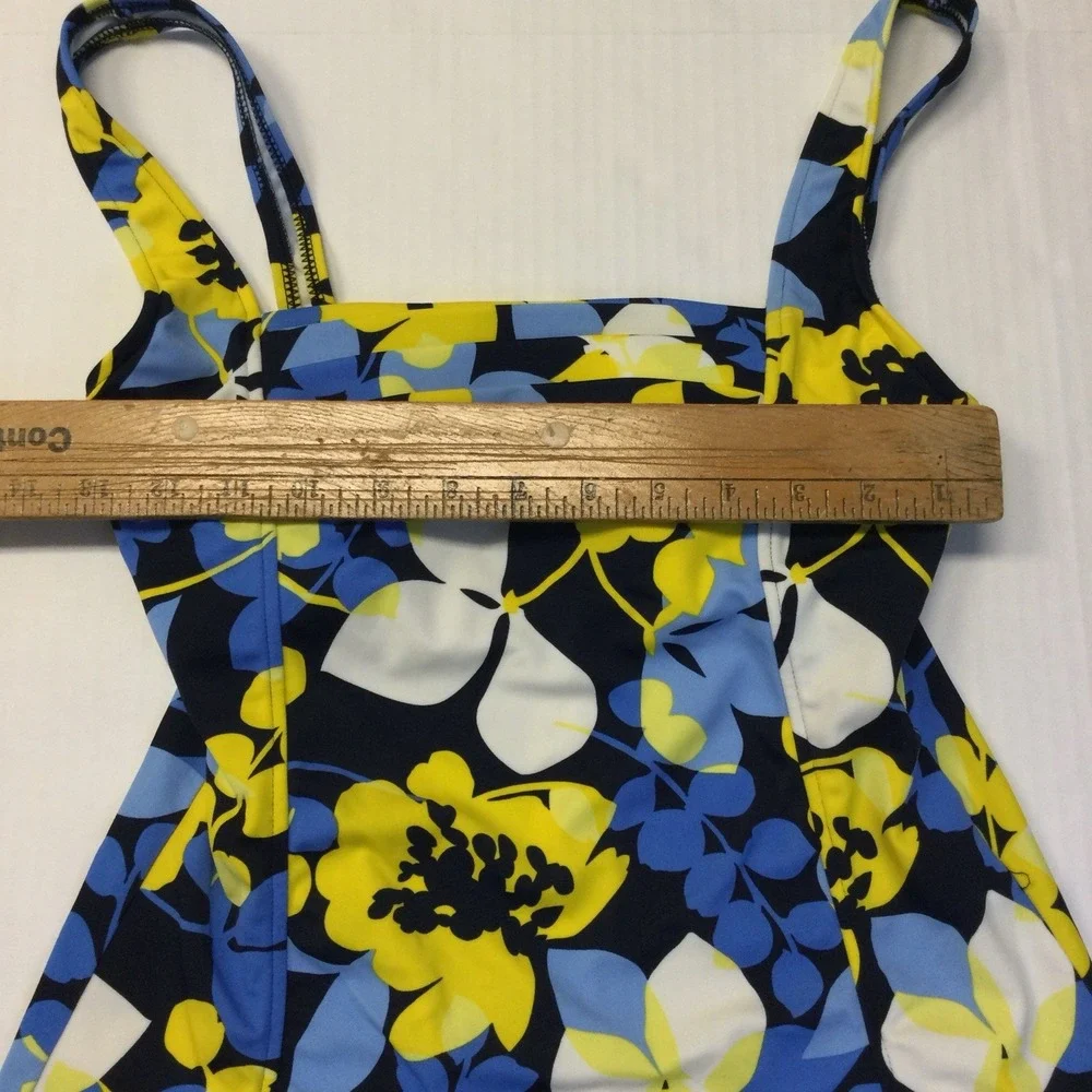Caribbean Joe 2 Piece Swimsuit Floral Top Skirt‎ Bottom Solid Color Navy Sz Sm